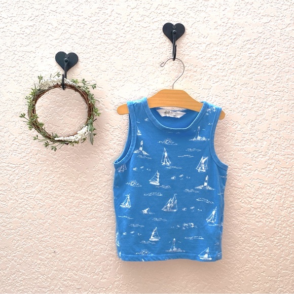 H&M Nautical Tank Top | Toddler Boys 3-4Y | Light Blue Sailboat Print - Picture 1 of 5